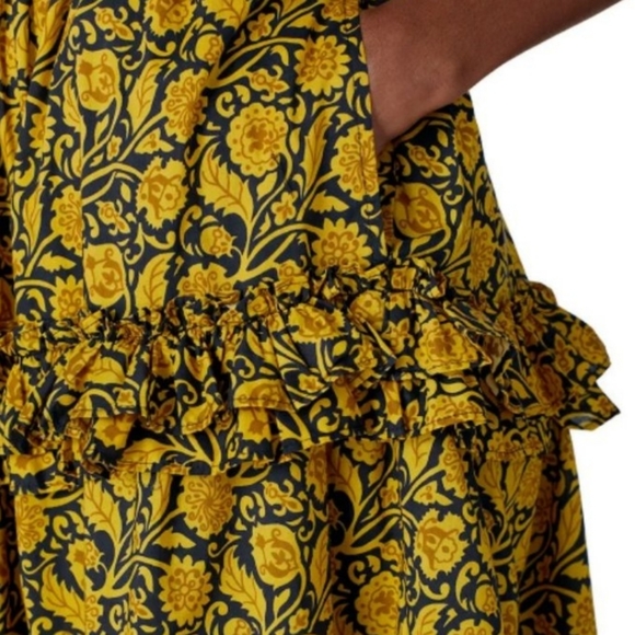 Nicholas Adele Tiered Smocked Yellow/Black Bohemian Floral Dress - Picture 3 of 15